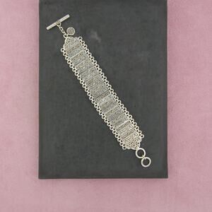 lois hill sterling silver bali scroll panel link toggle bracelet size 6.5-7in